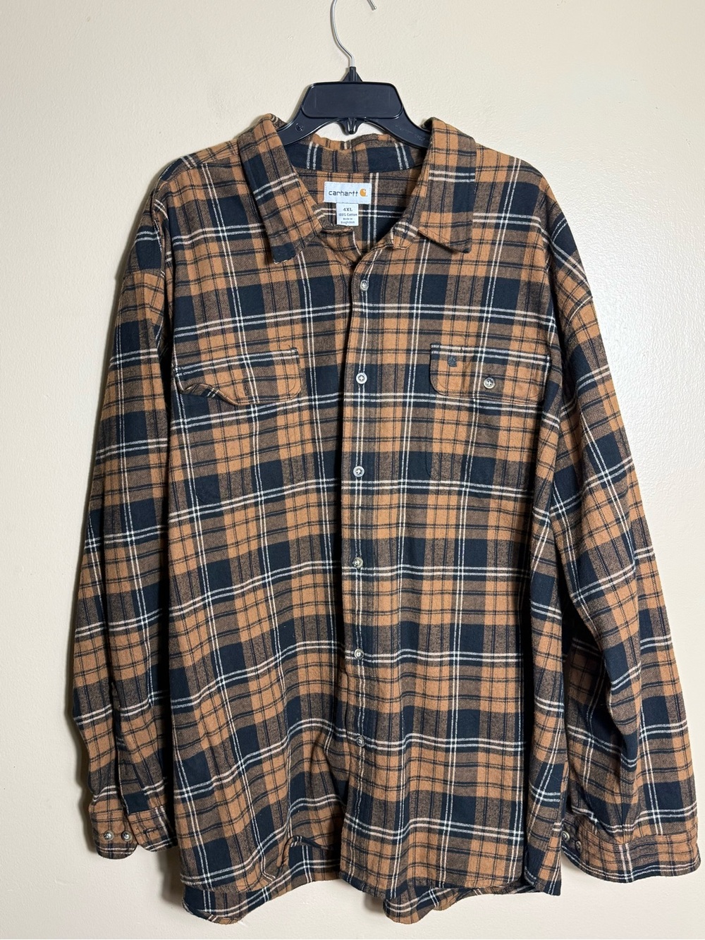 Carhartt 4XL Plaid Flannel Shirt Brown Heavyweight Workwear Button Up